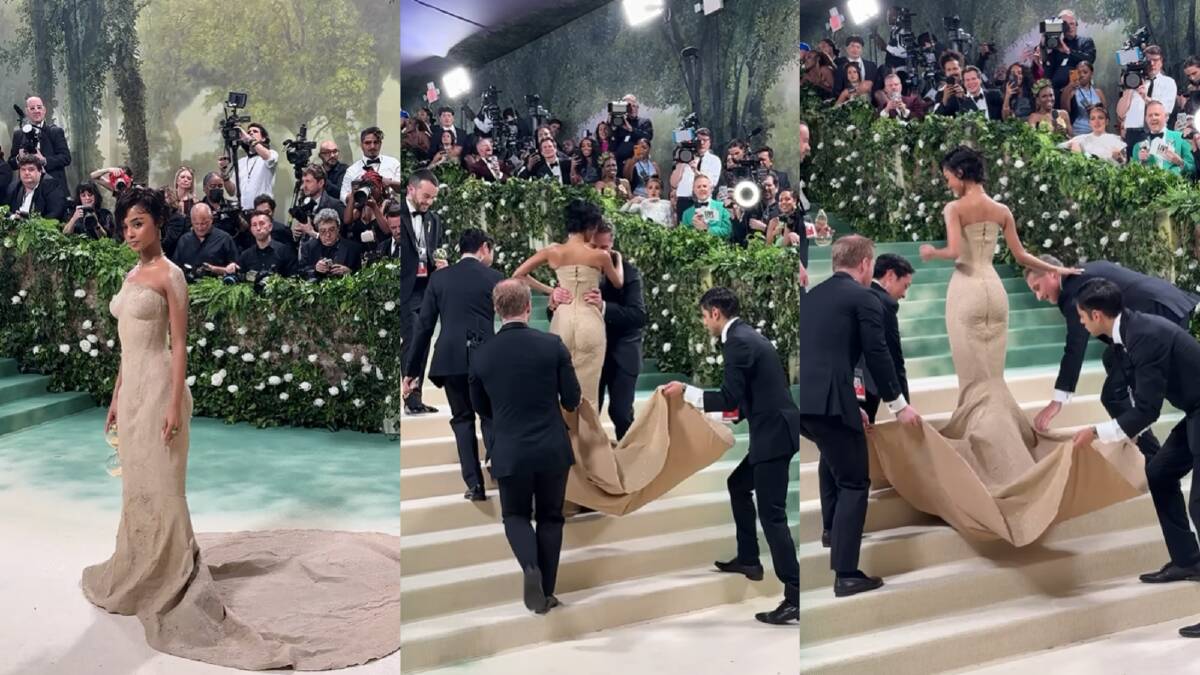 Tyla was carried by four assistants up the Metropolitan Museum of Art's stairs. Picture Instagram/Vogue