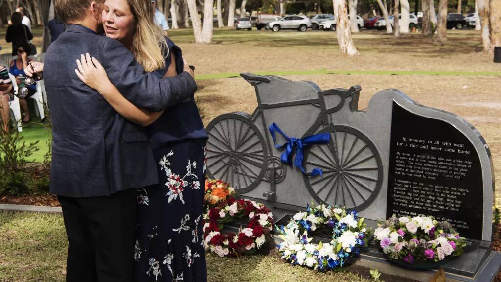 Nicole Doolan, the widow of cyclist Ron Doolan at the cycling rememberance memorial at Woronora Memorial Park.