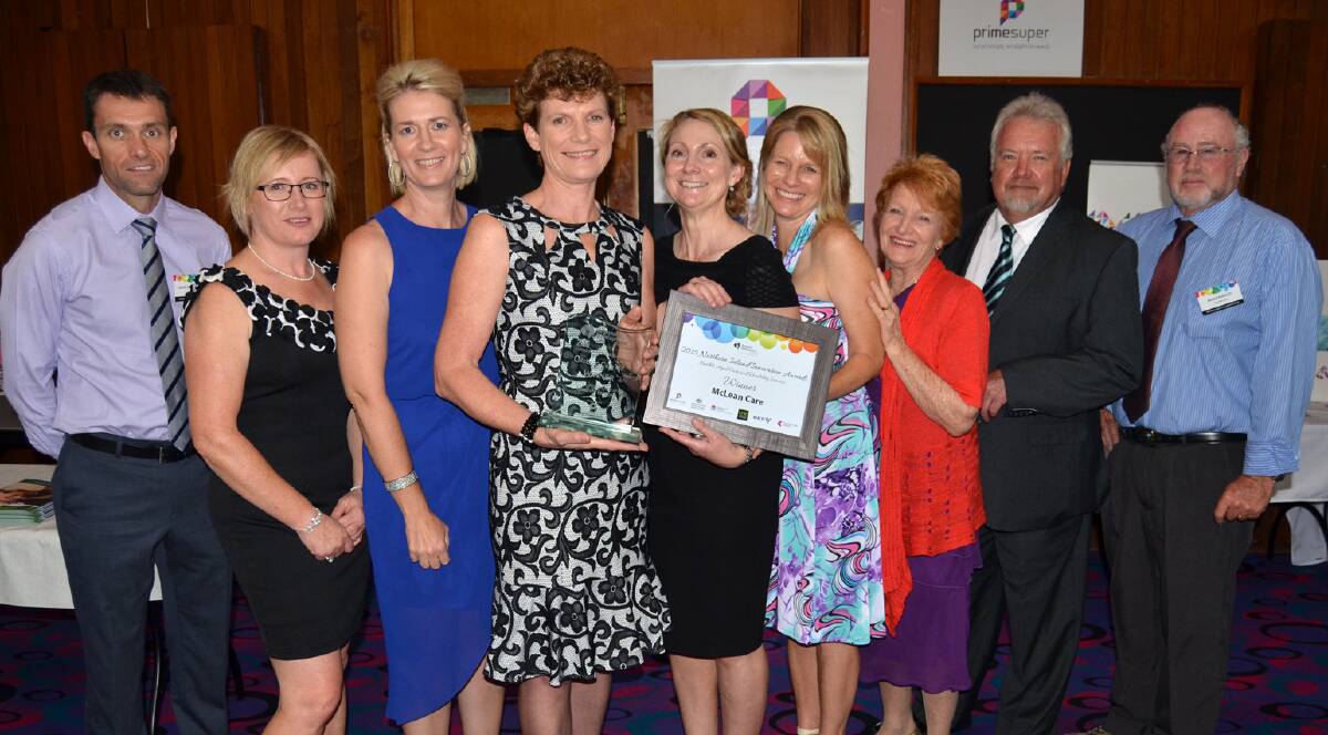 The winning, grinning team from McLean Care of Inverell Colin Swambrough, Rose Wild, Gail Ting, Sue Thomson, Jacqui Flood, Nikki Asara, Lorraine Bell, Phil Girle and Bruce Peasley which took out the Aged-care and Disability Services category last year. 