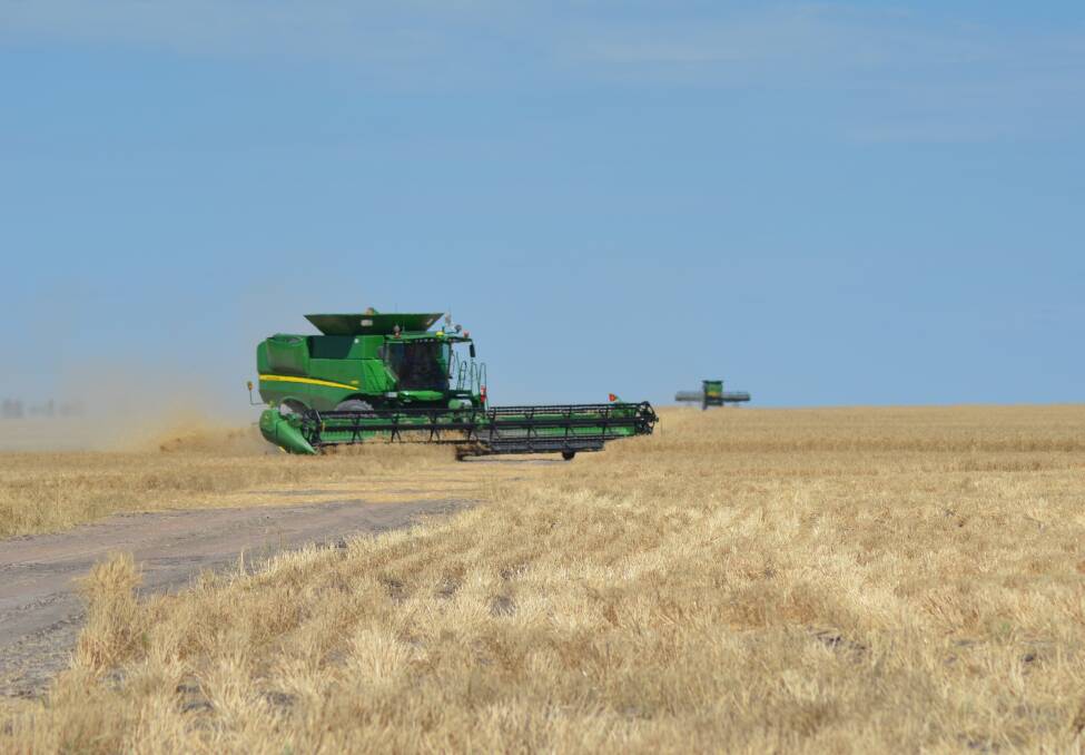 HARVEST UNDERWAY: A header harvests a crop about 40km south of Moree.