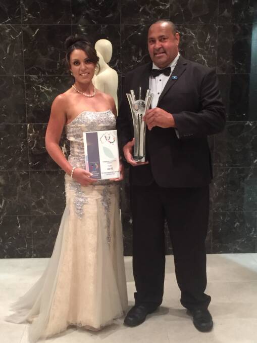 HONOURING EFFORT: Mick Davis with daughter Tanaya at the awards last year, which  were broadcast on SBS, Aurora Community Channel and NITV. 