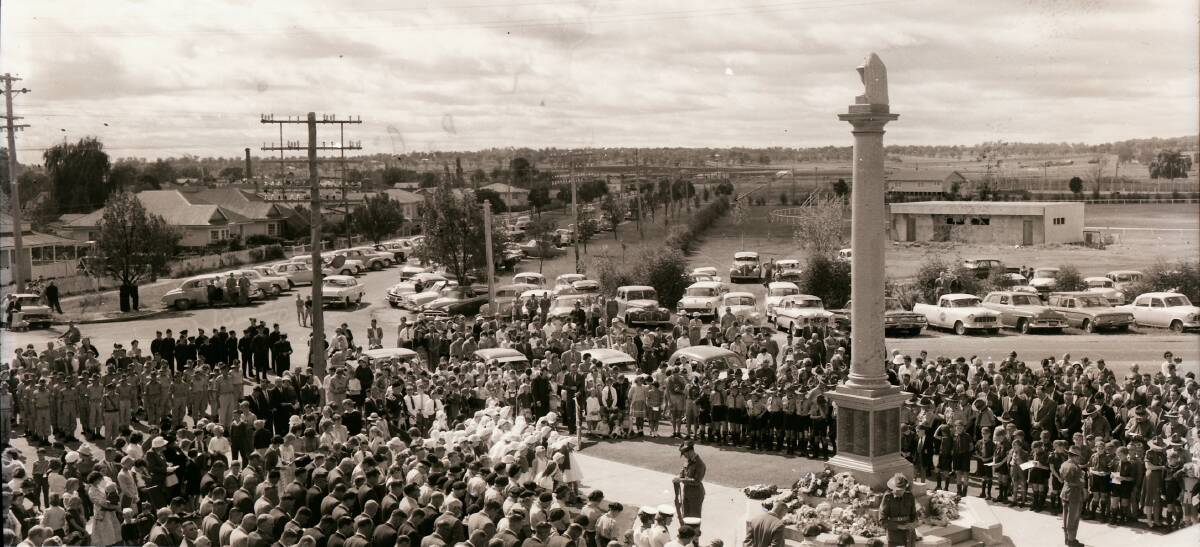 In memory: This Anzac Day photo from 1960 shows the Cenotaph in its current location.