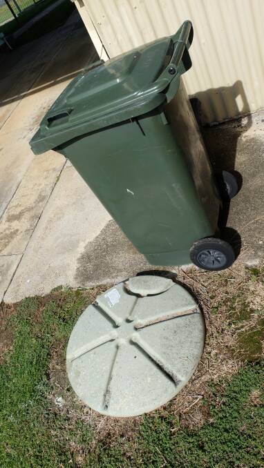 The lid of a pod beside a standard wheelie bin in Tingha. 