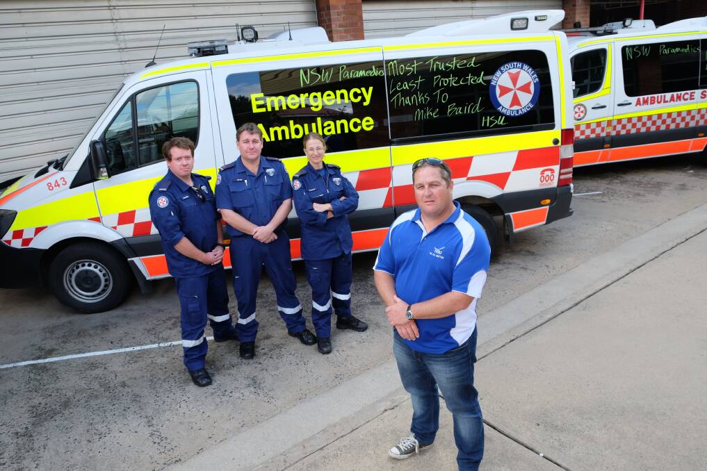 OPTIMISTIC: Ambulance officers Scott Freestone, Brad Tindall, Tamra Cameron and ambo and branch HSU vice-president Clint McSpedden at the Inverell station in September, 2016. Photo: Michèle Jedlicka