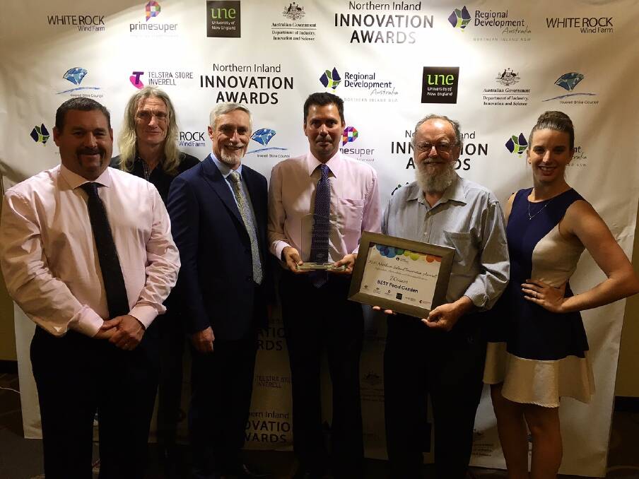 PROUD: Rob Walters, Tom Sanderson, Inverell mayor Paul Harmon, Danny Middleton, Jon Watts and Kate Ottewell with the award on Friday night. Photo contributed.