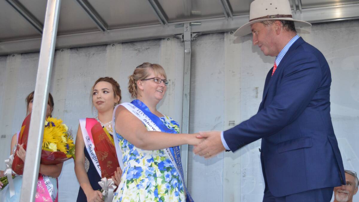 MOMENT: 2017 Inverell Showgirl, Felicity Sims, captures a moment when she shook hands with Australian Deputy Prime Minister Barnaby Joyce. Photo by Harold Konz