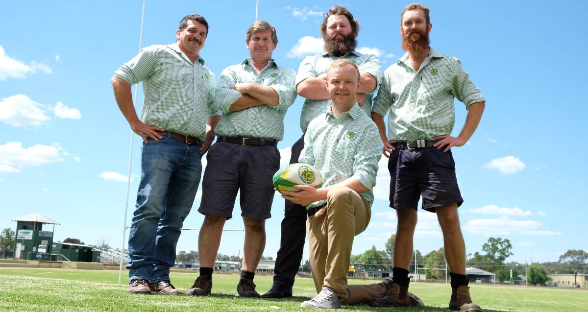 READY: Assistant first grade coach Ross Fuller, vice-president Roly King, first grade coach Tom Davidson, reserve grade coach Fraser Palmer, and (front) president Josh Phillips. 