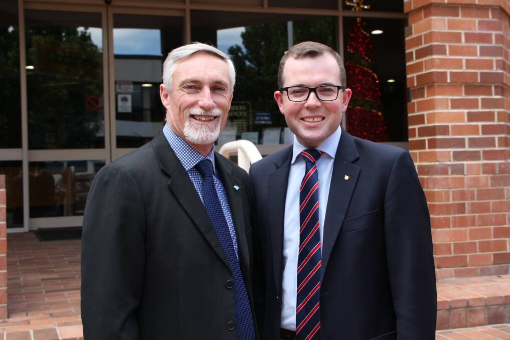 Cod Cash: Inverell Shire Mayor Paul Harmon and NSW Minister for Tourism Adam Marshall on Friday. 