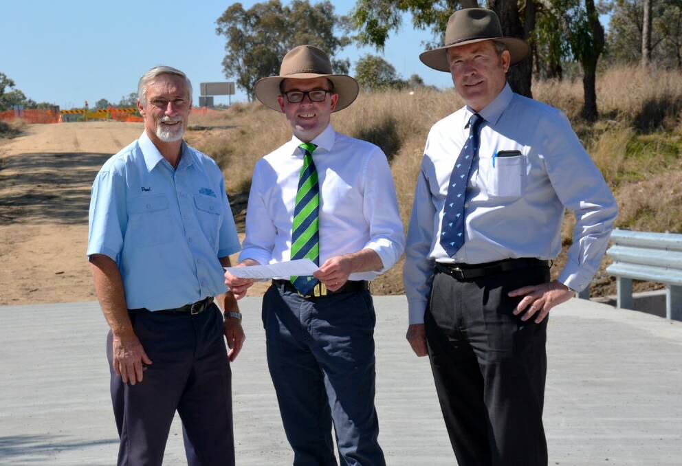 At Tin Tot Bridge earlier this week:(from left) Mayor Paul Harmon, Adam Marshall MP, and Inverell Shire Council’s Environmental Engineer, Michael Bryant.
