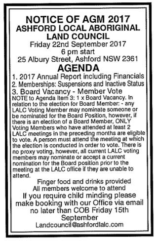 Ashford Local Aboriginal Land Council meeting – Sept 22