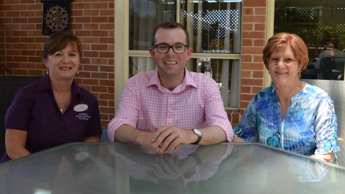 Sandy Jeffrey, Northern Tablelands MP Adam Marshall and Margaret Lenord. HACC has welcomed grant funding to allow them to enclose a courtyard area for extended services.