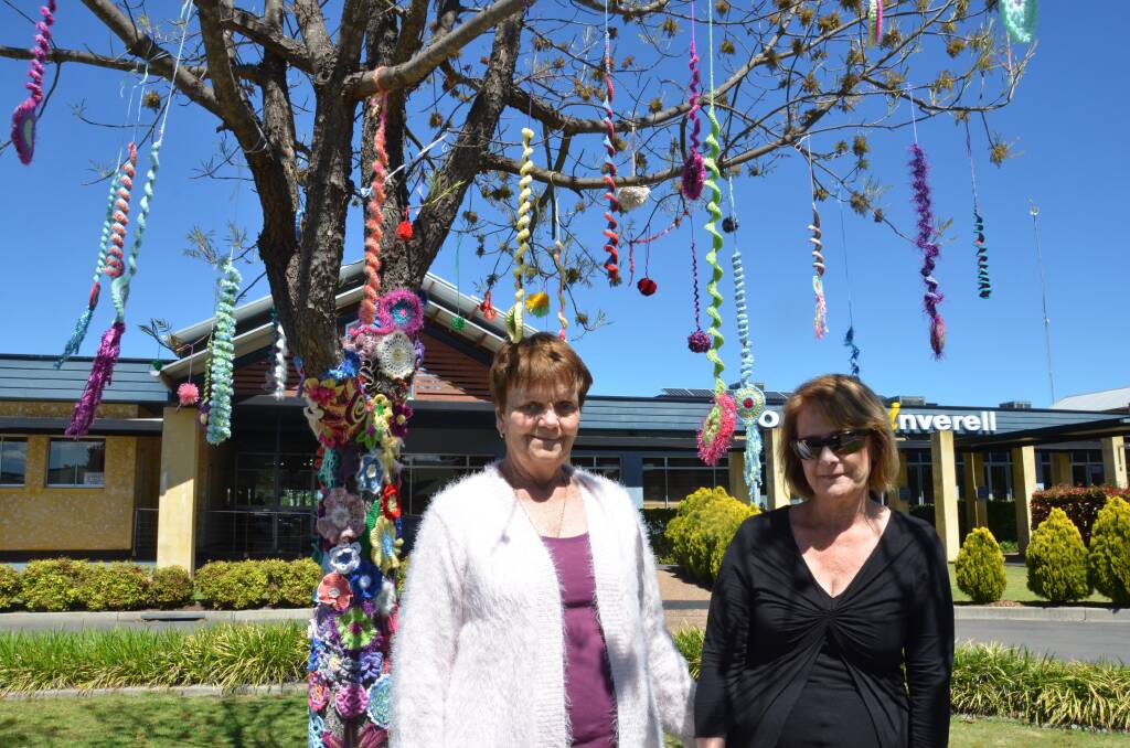 Margaret Pryor and Lyn Evans were intrigued by the colourful tree.