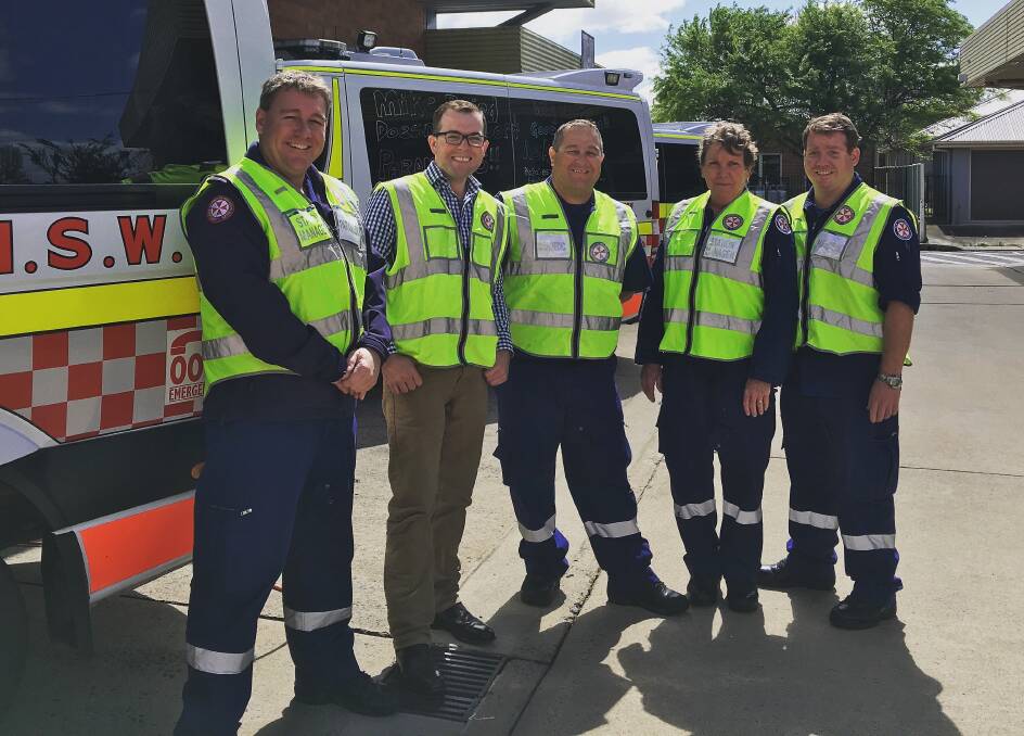 Brad Tindall, Northern Tablelands MP Adam Marshall, Clint McSpedden, Sue Baker and Scott Freestone during Mr Marshall's ride along with Inverell paramedics.