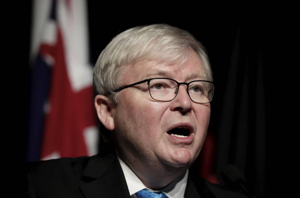 Former Prime Minister Kevin Rudd speaks during a Parliamentary breakfast for the 10th anniversary of the National Apology, at Parliament House in Canberra .