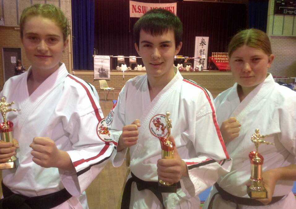 Brooke Fenton, Nichols McInerney and Tegan Brown all from the Inverell Jin Ryu Kan club after competing in the mixed 16-17 years kata.