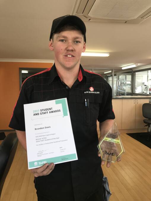 Brandon Davis received the 2016 TVET Student of the Year award for his automotive studies with Glen Innes TAFE at Emmaville Central School.
