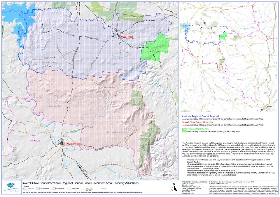 The proposed boundary changes. Image courtesy of Inverell Shire Council.