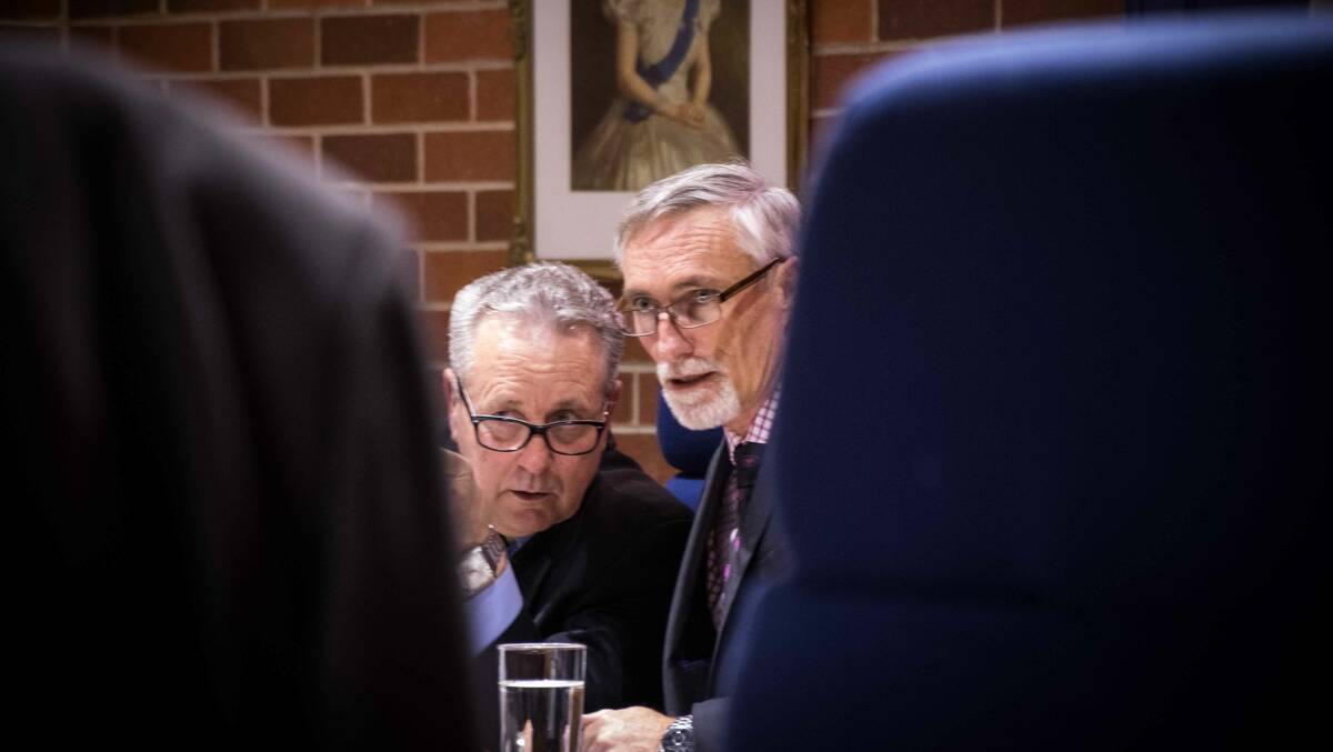 Inverell Mayor Paul Harmon and general manager Paul Henry at the council general meeting on April 26. Photo: SIMON McCARTHY.