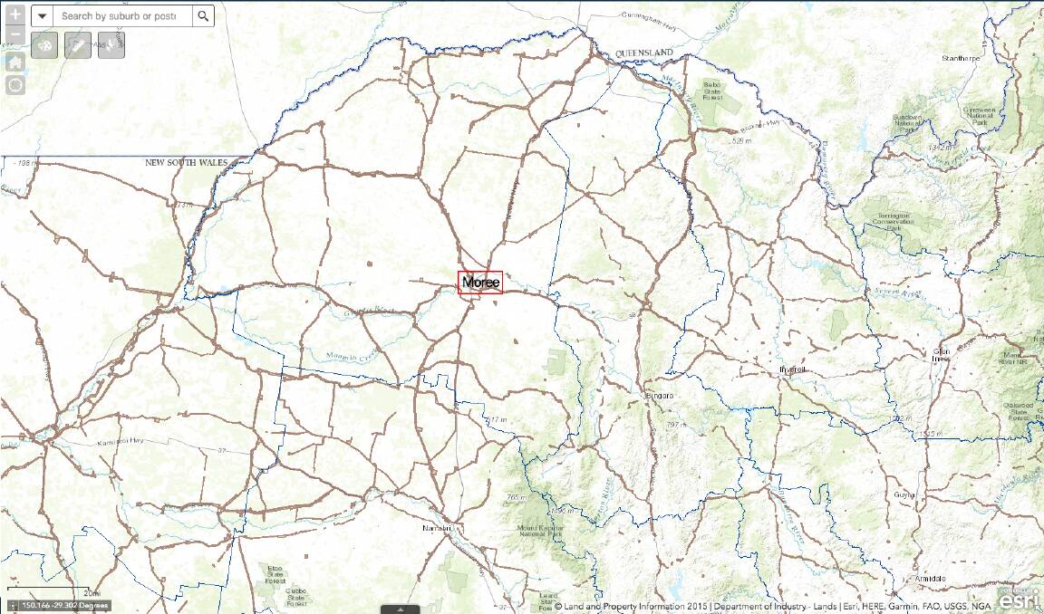 Travelling stock routes (displayed in maroon) cover much of NSW.