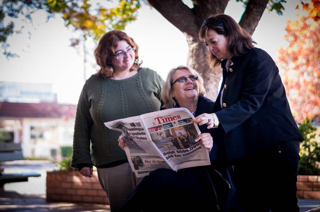 NEWSROOM: Heidi Gibson (centre) and Mary Sinanidis (right) have joined group journalist Naomi Shumack at the Inverell Times.