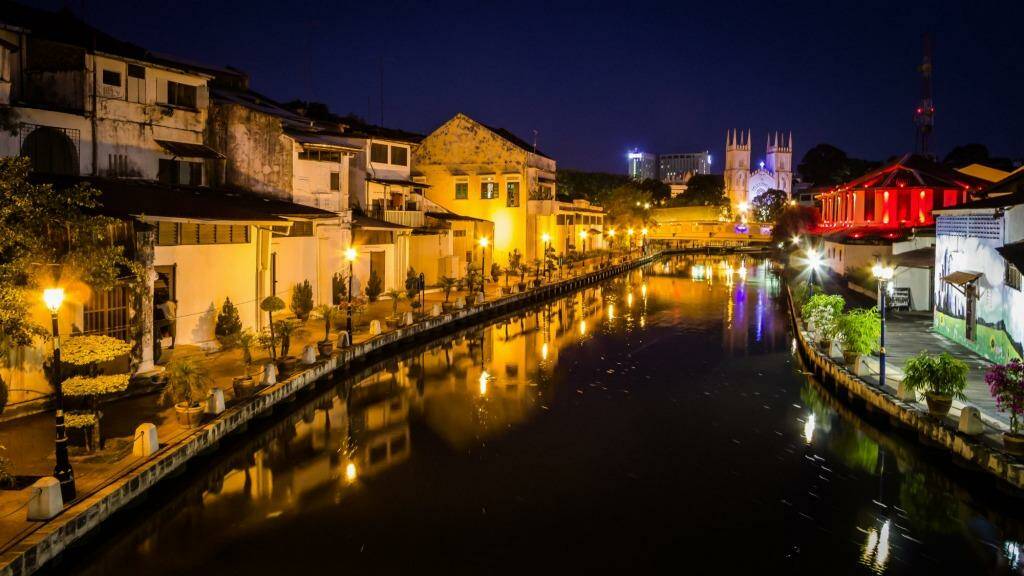 The Malacca River at night.

 Photo: Getty 
