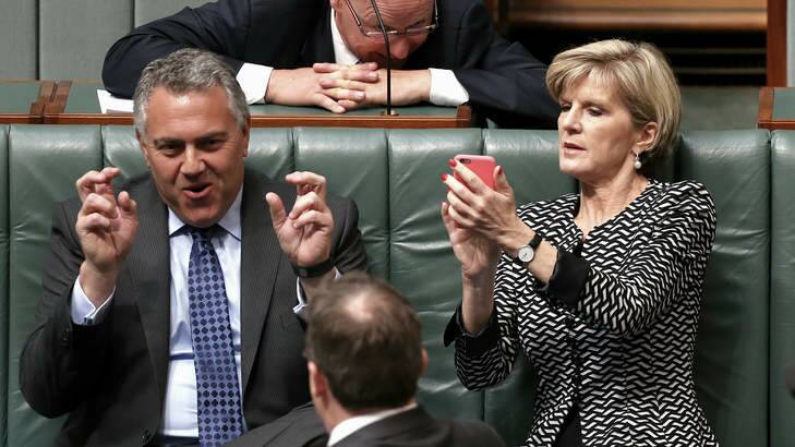 Treasurer Joe Hockey and Foreign Affairs Minister Julie Bishop in Question Time on Monday. Photo: Alex Ellinghausen
