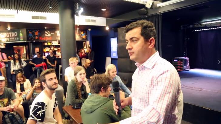 "Most of these f**kers have their own TV shows": Labor senator Sam Dastyari at Sydney University on Wednesday. Photo: Facebook