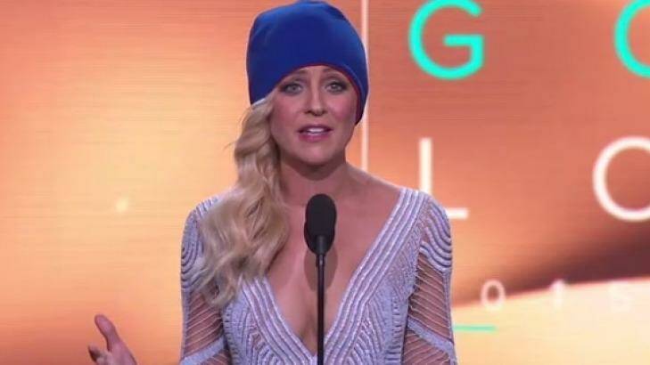 Gold Logie winner Carrie Bickmore uses her acceptance speech to raise awareness of brain cancer. Photo: Nine News