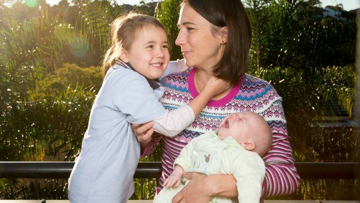 Anouk Sireude with her children, Mila Hauptmann, 5, and Bill Hauptmann, 6 weeks, in their Bardwell Park, Sydney home. 28th June 2016 Photo: Janie Barrett Photo: Janie Barrett