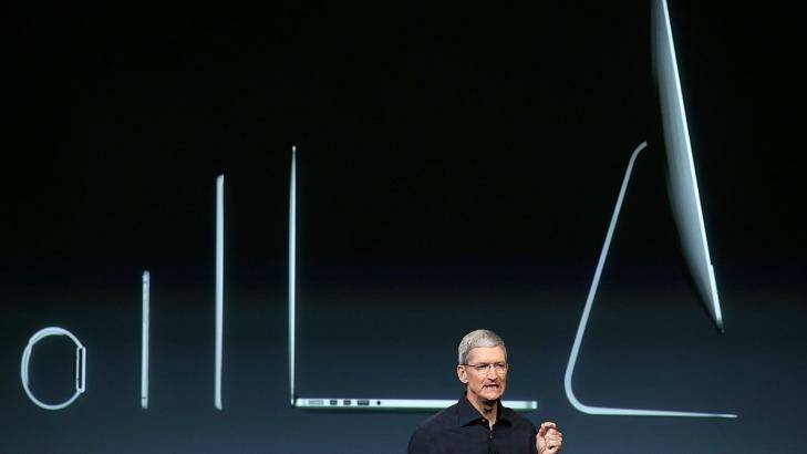 Thin, thinner: Apple CEO Tim Cook at Friday's launch event. Photo: Justin Sullivan/Getty Images/AFP