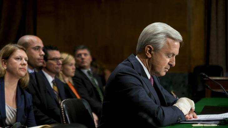 Wellls Fargo John Stumpf has forfeited $53 million in pay following the sales scandal under his watch - but pressure continues to rise on the bank.  Photo: Pete Marovich