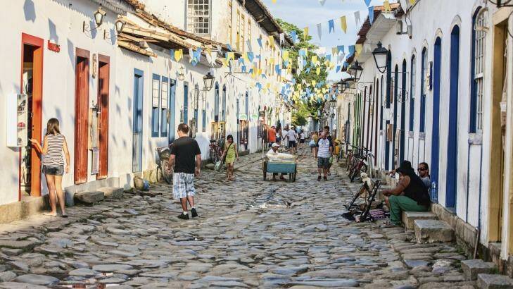 The ancient ancient coral walls of Paraty's old town are painted in every conceivable colour.