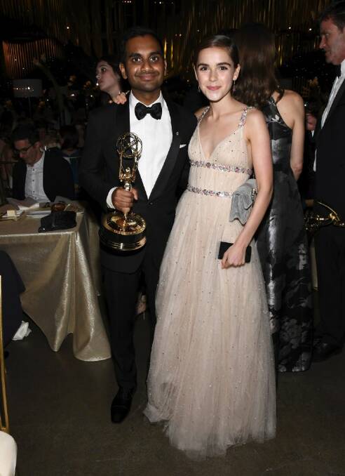 Aziz Ansari, left, and Kiernan Shipka attend the Governors Ball for the 69th Primetime Emmy Awards at the Los Angeles Convention Center on Sunday, Sept. 17, 2017, in Los Angeles. (Photo by Charles Sykes/Invision for the Television Academy/AP Images)