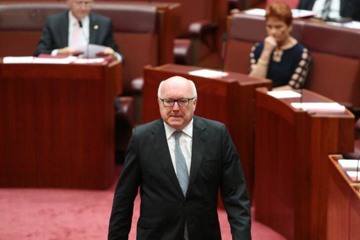 Attorney-General Senator George Brandis in the Senate at Parliament House on Tuesday 28 March 2017. Photo: Andrew Meares  Photo: Andrew Meares