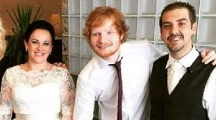 Ed Sheeran with newlyweds Matt and Kya Debono. Photo: Facebook