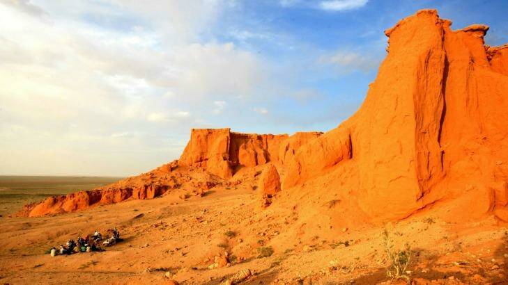 Varied landscapes: The Flaming Cliffs in Mongolia.
