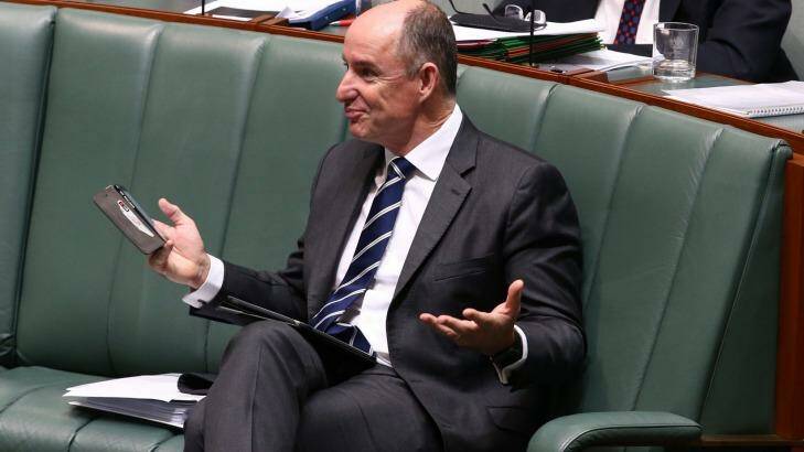 Minister Stuart Robert during question time on Monday. Photo: Andrew Meares
