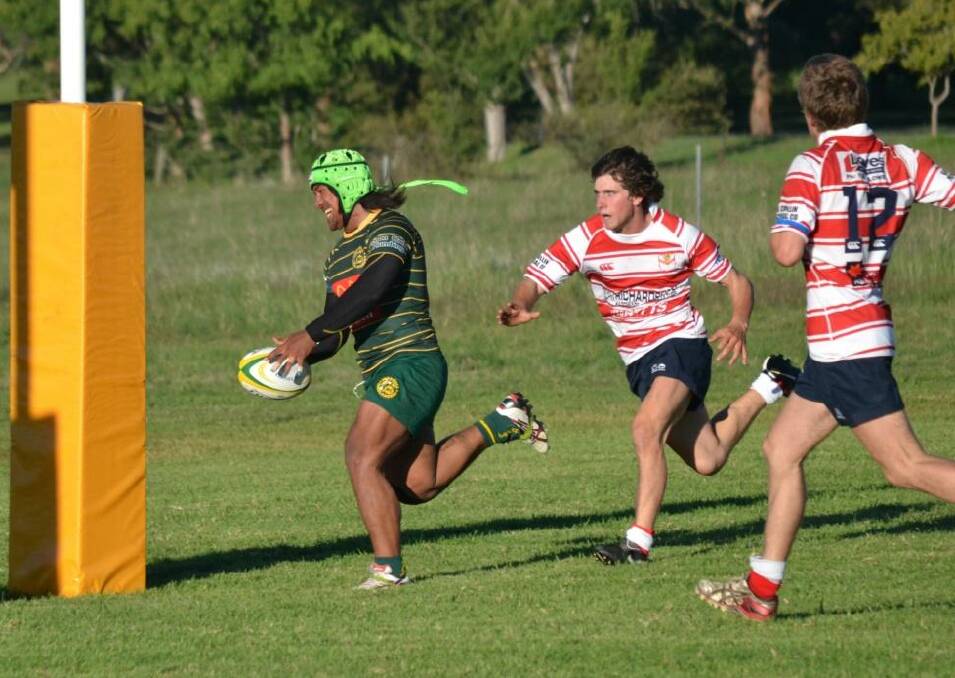 PLEASED: Highlander Siaki Pulu Meae was happy enough to cross the line for a try against Walcha on Saturday.
