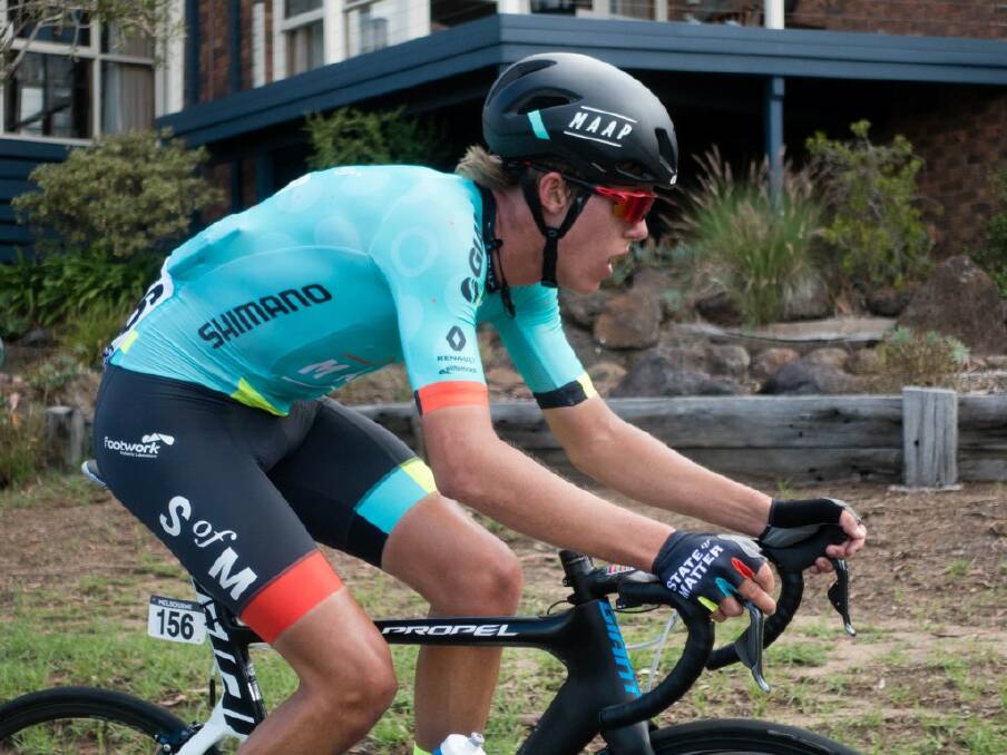 CHAMP: Dylan Sunderland knuckling down during the Cadel Evans Great Ocean Road Race.                                                                                                           Photo: Oliver Cousins / MAAP
