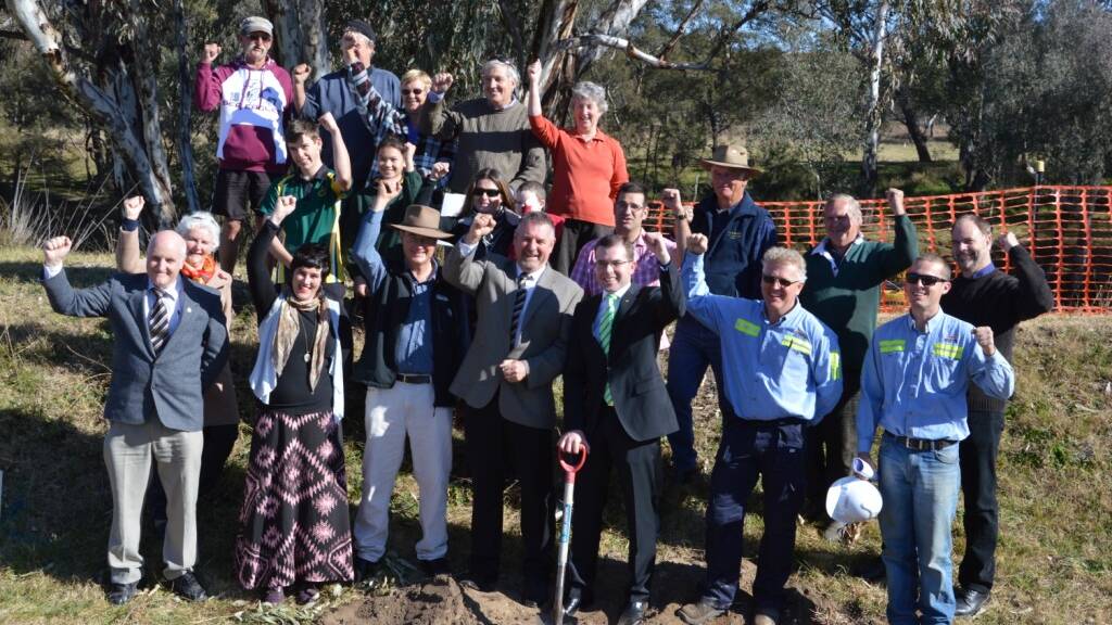 A COMMUNITY AFFAIR: Uralla Shire Council Mayor Michael Pearce and Member for Northern Tablelands Adam Marshall were joined by Uralla Shire councillors and locals to officially turn the first sod at the site at the site of the new Emu Creek Crossing Bridge at Bundarra