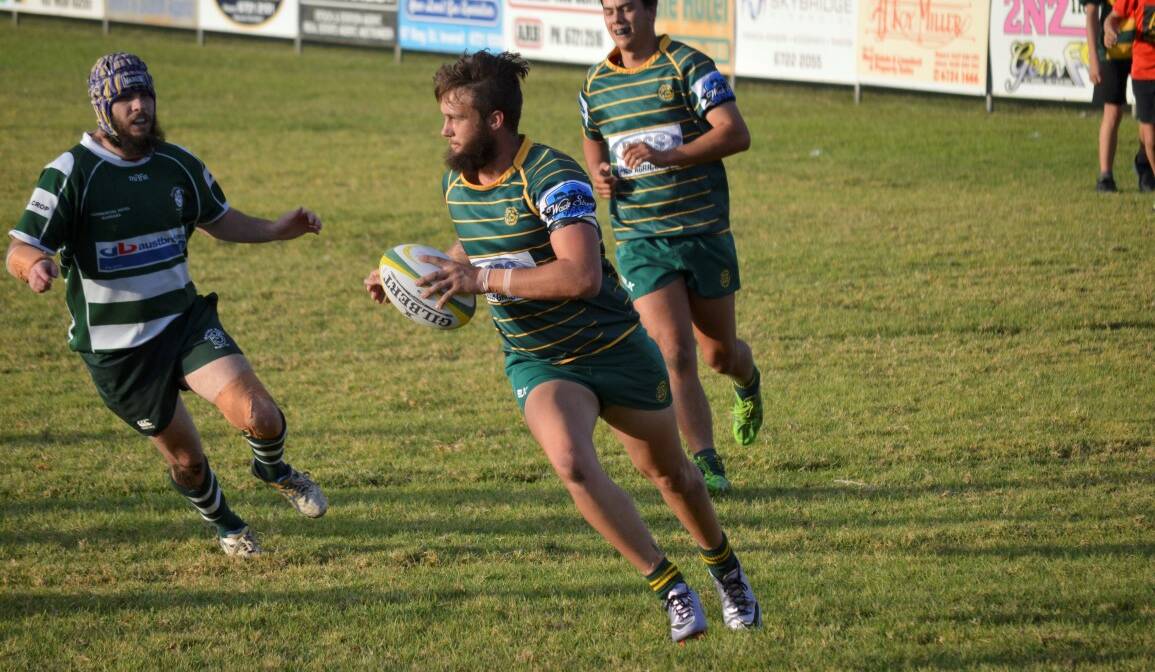 SCORE: Dylan Lewis on his way to the try line against the Barraba defence on Saturday.