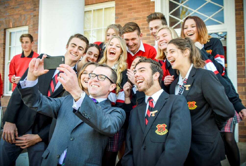 IN THE FRAME: The incoming Inverell High School student representative council, led by captains Ashleigh Campbell and Declan Drake, and vice captains Kate Lennon and Tom Scoble, were on the school steps for official photographs last week, as well as a quick selfie with state MP Adam Marshall.