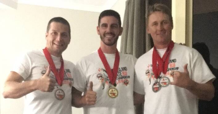 WELL DONE: Nick King, David Farrell  and Luke Buxton all medalled at the Australian Queensland Brazilian Jiu Jitsu (BJJ) State Championships.
