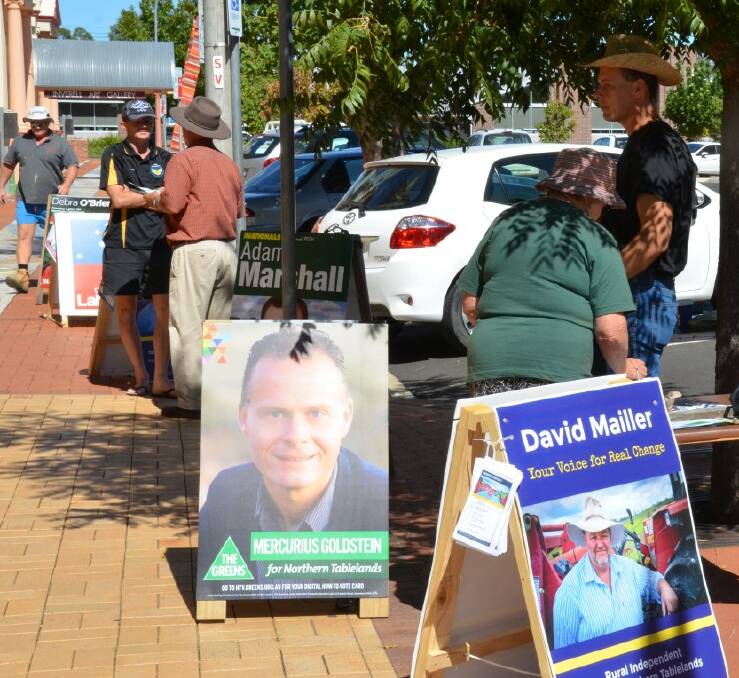 PRE-POLL: Mercurius Goldstein was at Inverell Town Hall to hand out his own how to vote pamphlets.