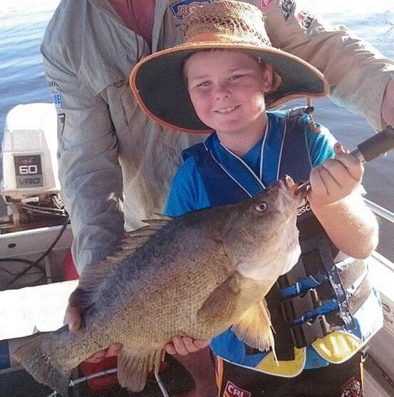 BIG ONE: Sub-junior angler Ayden Seagrott displays the one that didn’t get away and turned out to be the largest fish caught on the weekend.