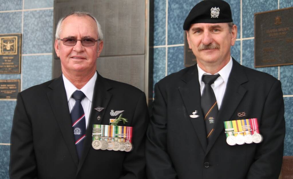 MATES: Inverell RSL president Pat McMahon with this year's guest speaker Peter Rewko.