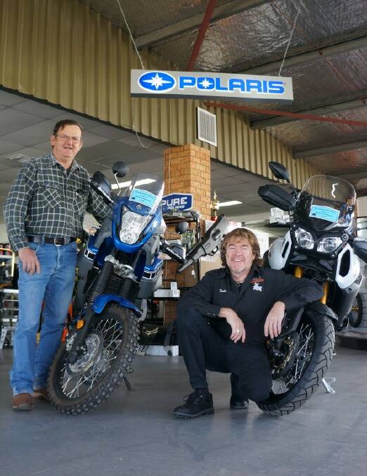 READY TO ROLL: Local Scrapheap Challenge organiser Col Meacham and Inverell Motorcycles owner and ride participant and sponsor Mark ‘Turbo’ Turner.