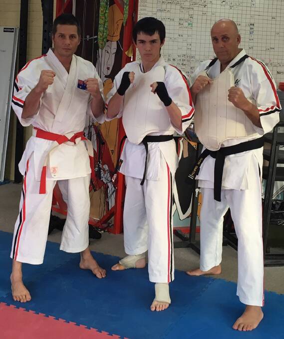 BIG THREAT: Shihan Nick King with Sensei Nick McInerney and Sensei Greg Smith. King and McInerney head off to Japan this week to compete in a Karate Grand Prix.