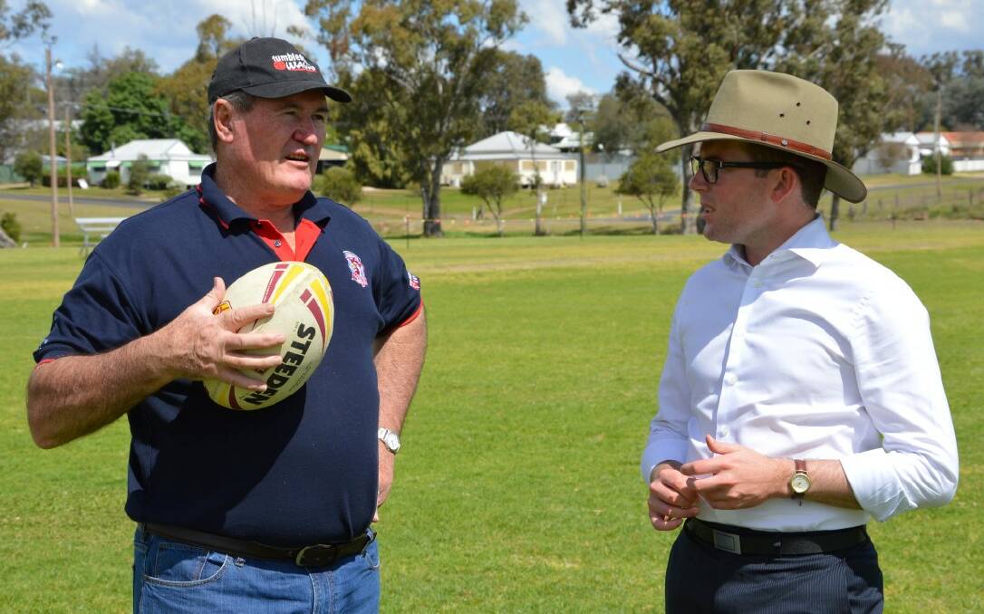 Northern Tablelands MP Adam Marshall and Ashford Rugby League President Mick Lewis at the Ashford Sports Ground.