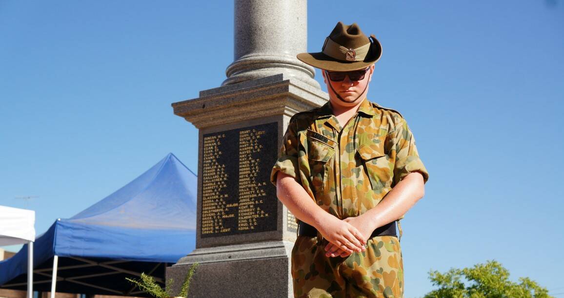 Glenn Innes cadet Jacob Harmon of Inverell stands as part of the catafalque party.